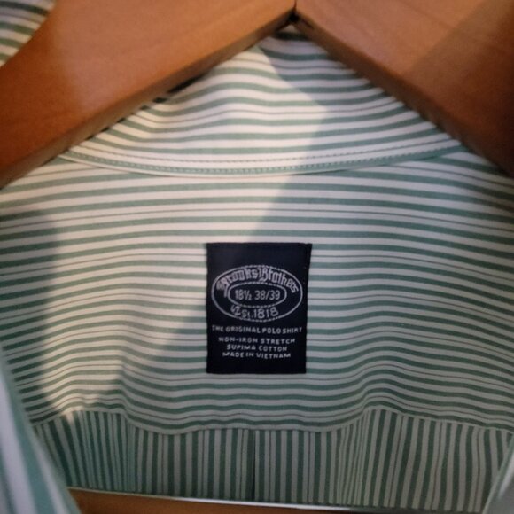 Men's Brook Brothers Green Strip Dress Shirt 18 1/2 38/38 Big & Tall 18.5 - Picture 2 of 3
